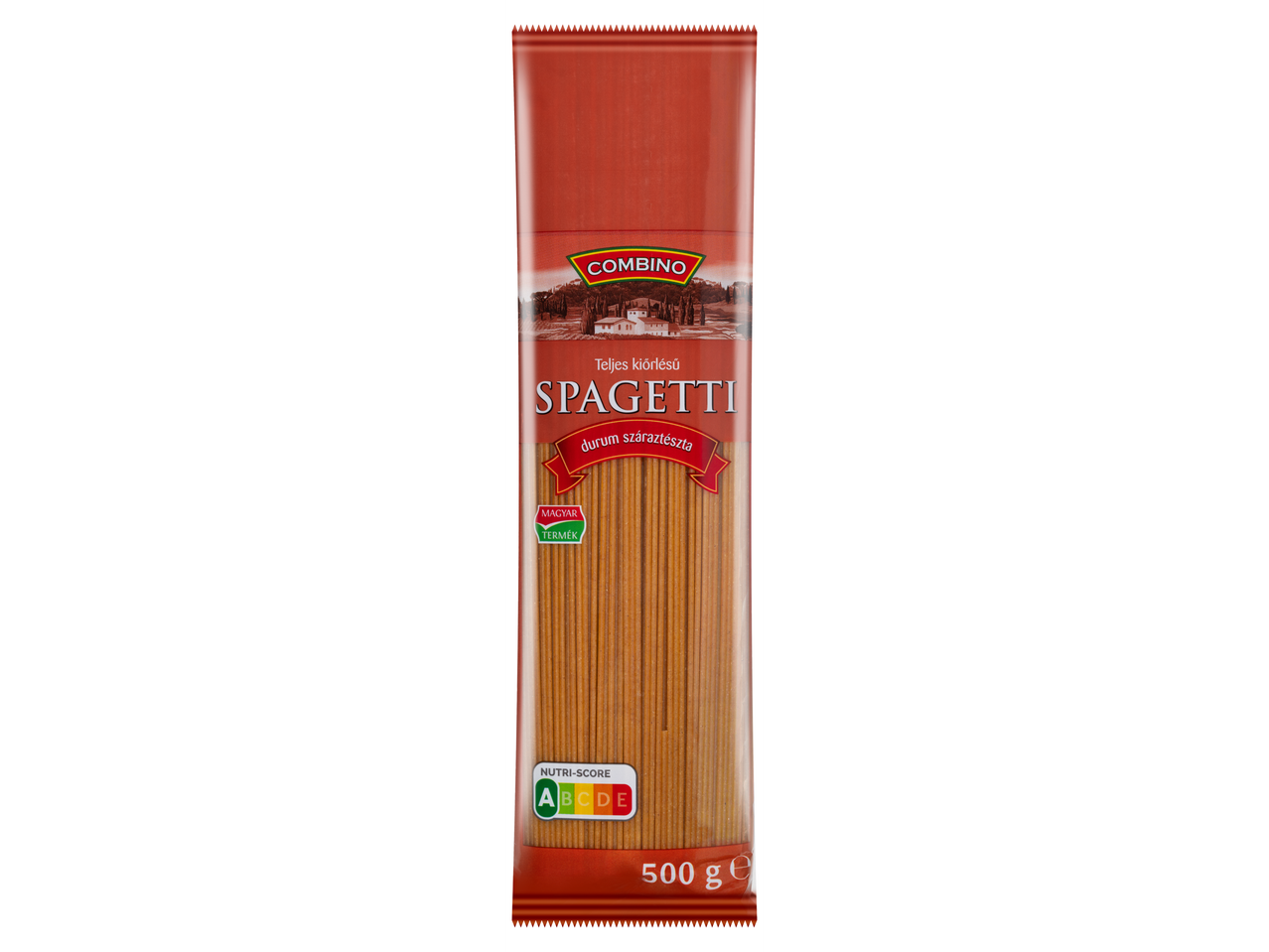 Combino Spagetti, 500g teljes kiőrlésű durum tészta.