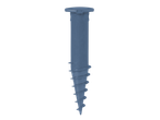 Blue plastic ground anchor with a flat top and spiral base.
