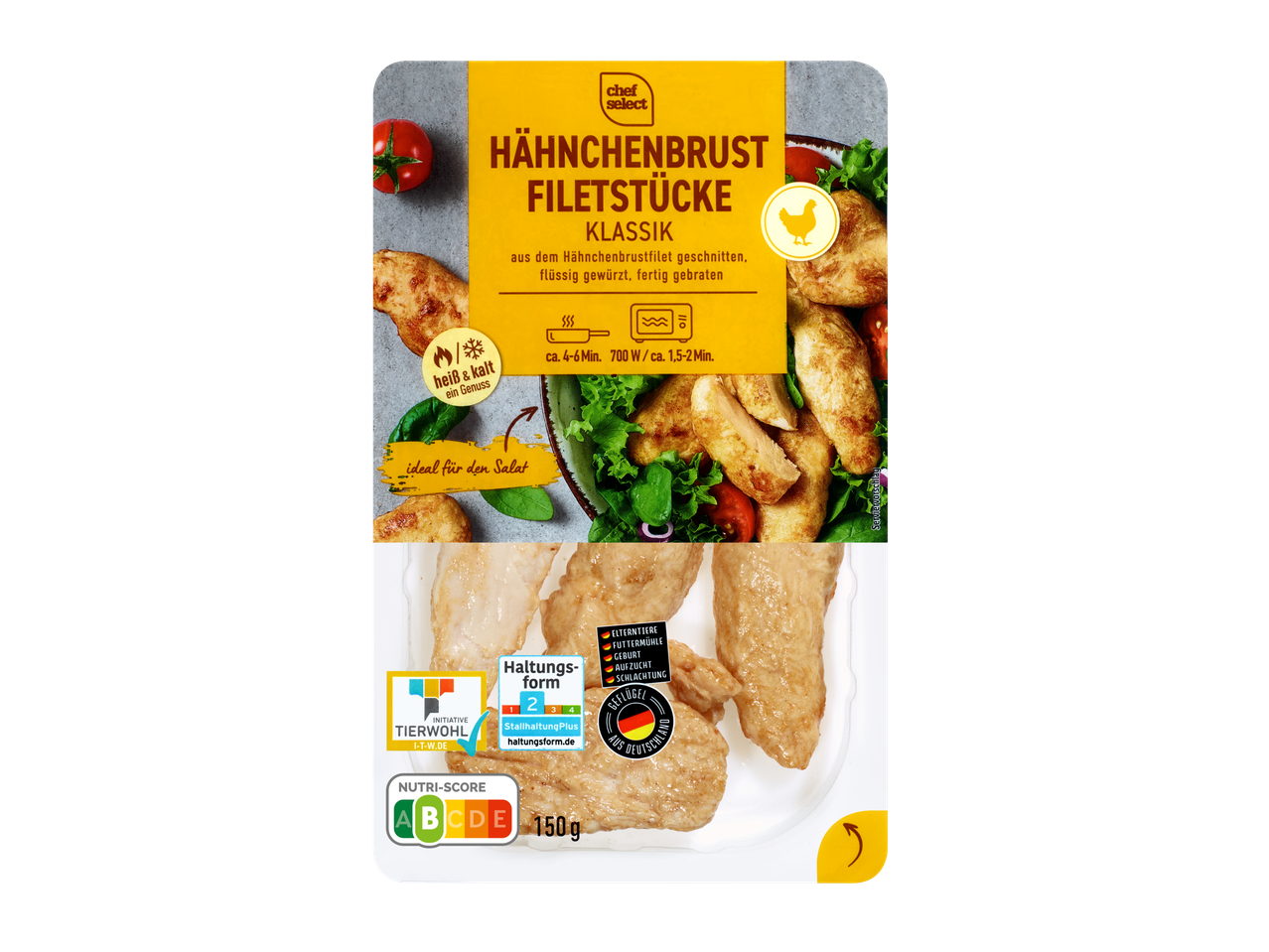 Chef Select klassische Hähnchenbrustfiletstücke mit Salat.
