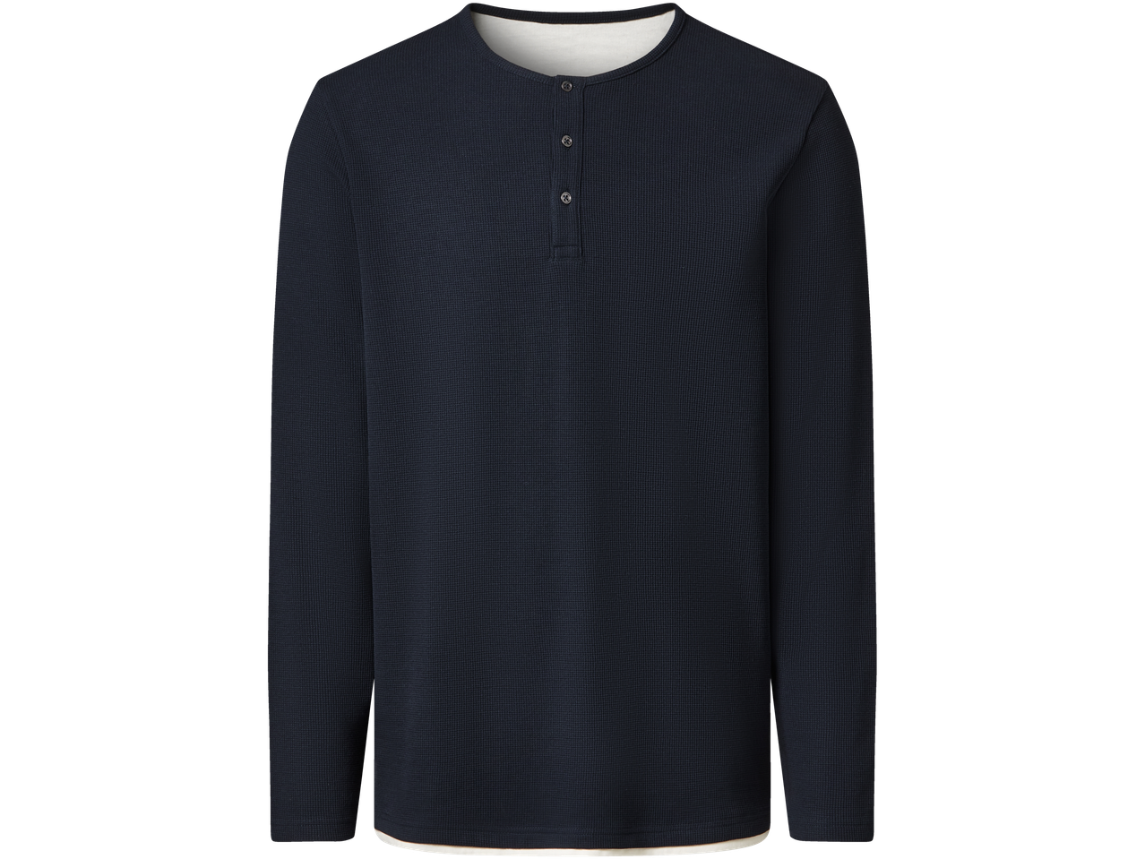 ESMARA MEN Henley majica z dolgimi rokavi, temno modra, z vafelj teksturo.