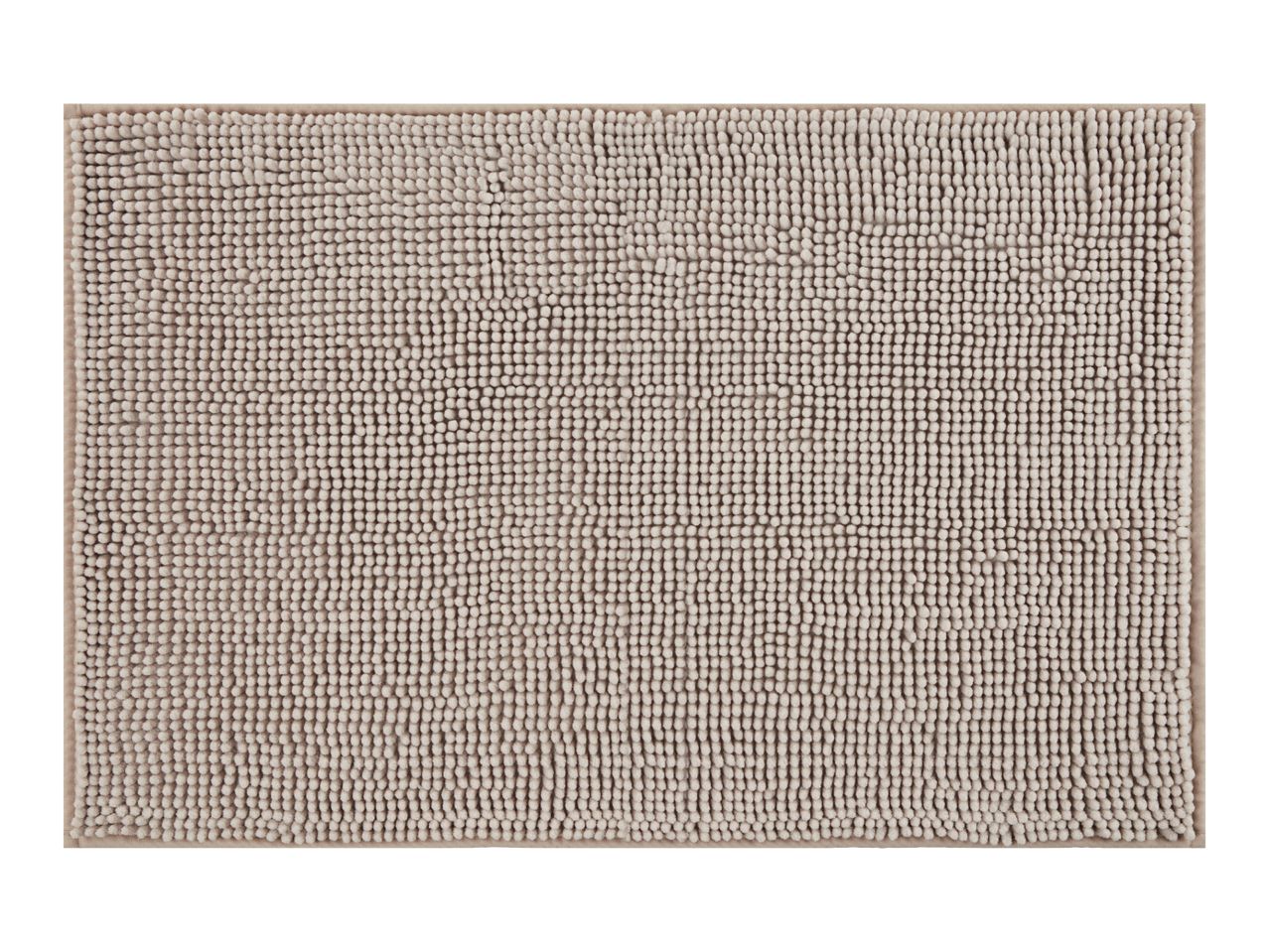 A rectangular beige bath mat with a textured, bobble surface.