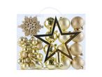 Gold Christmas ornaments set with glitter snowflake and star