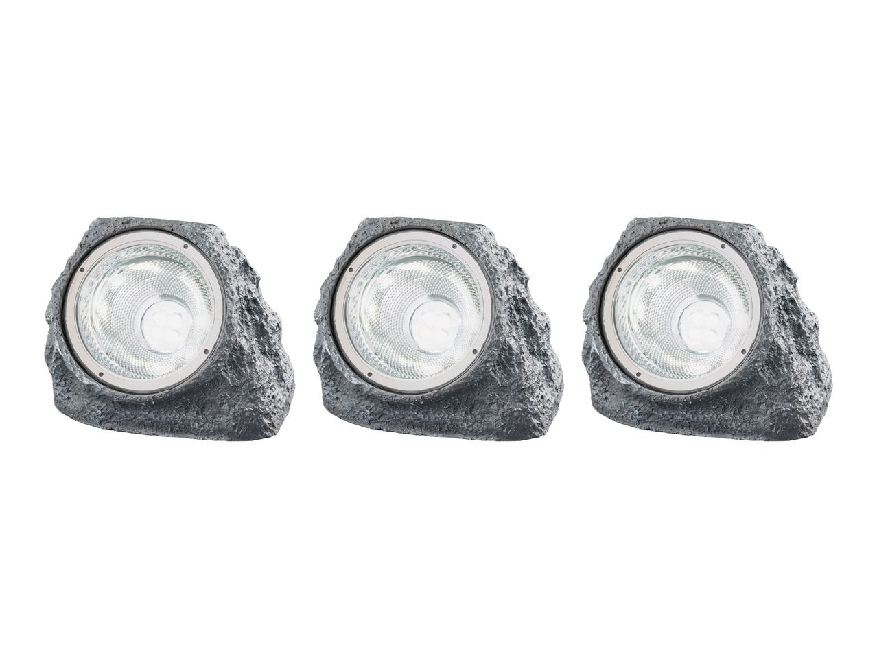 Three outdoor rock-style lights.