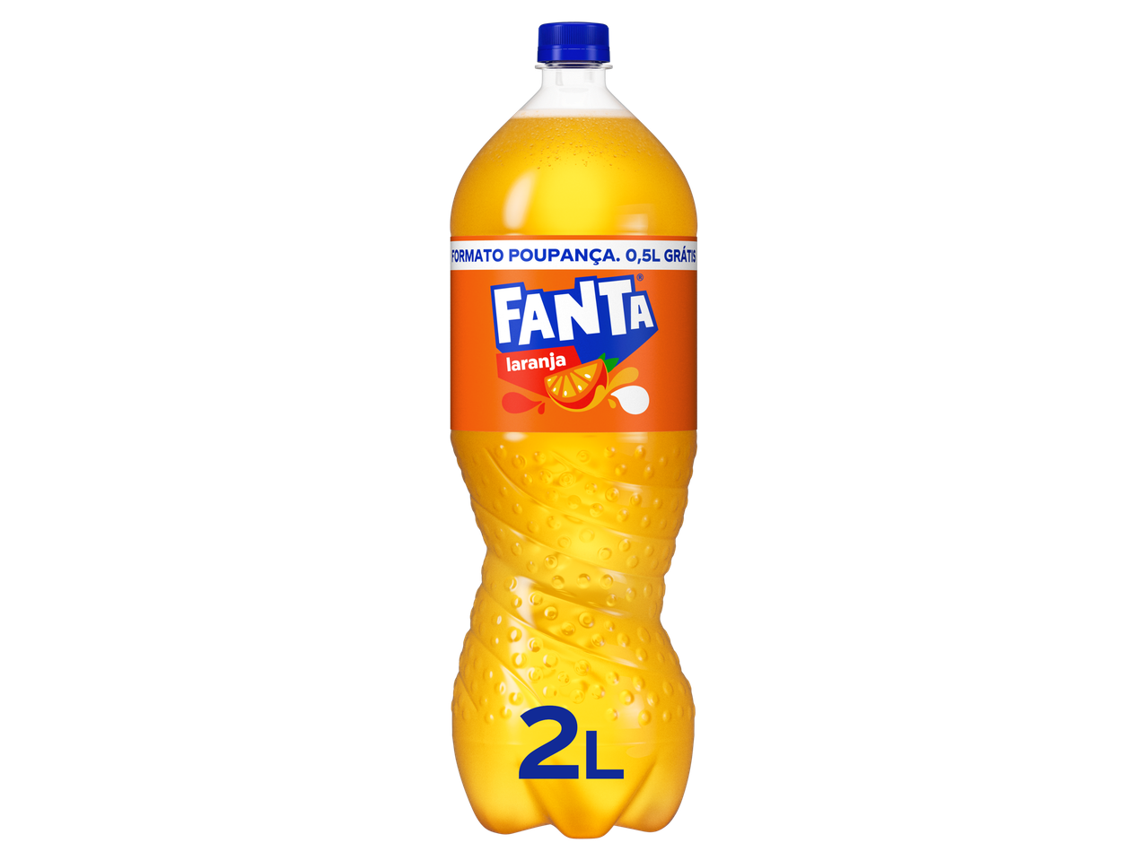 Garrafa de refrigerante de laranja de 2L com 0,5L grátis.
