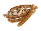 Gegrillte Weißwürste liegen aufeinander.