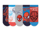 Fünf Paar Spiderman-Socken für Kinder.