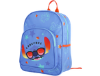 Mochila azul do Stitch com o texto 'CAREFREE' e estrelas.