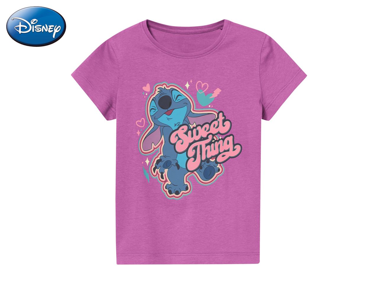 Purple Disney Stitch t-shirt featuring a stylized Stitch design and text.