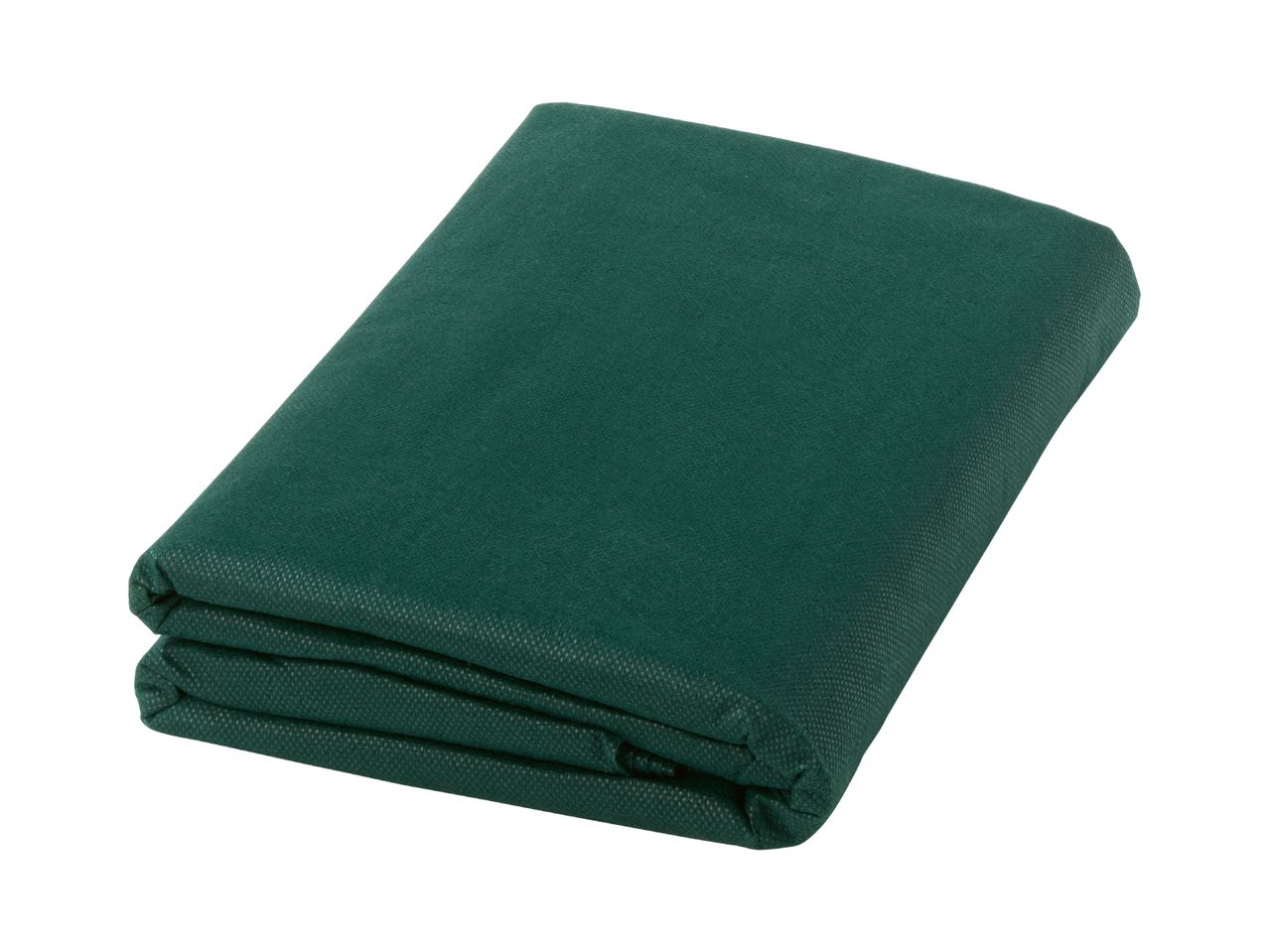 Folded dark green garden fleece on a white background