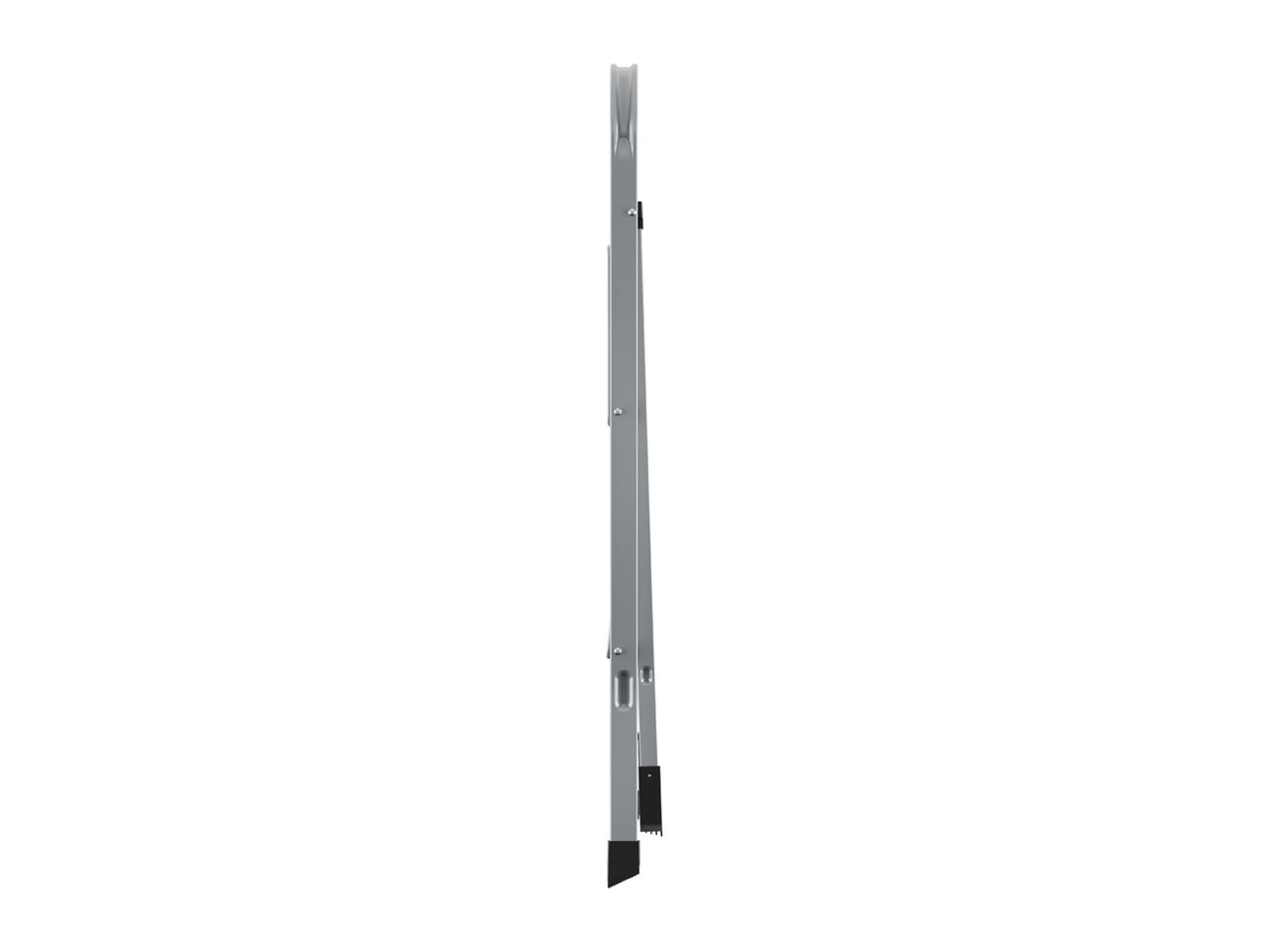 A silver folding ladder, viewed from the side, against a white background.