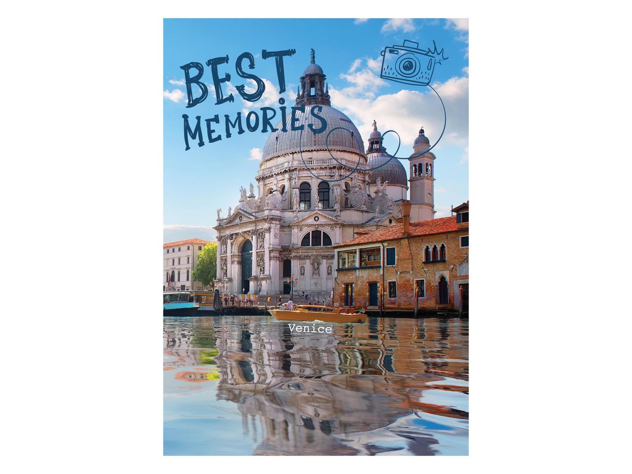 Velencei utazási poszter a Santa Maria della Salute-val és a „BEST MEMORIES” felirattal.