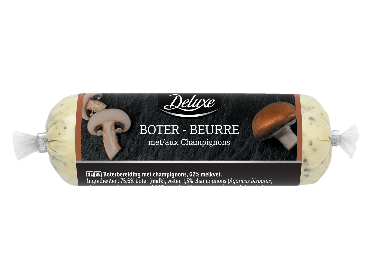 Deluxe boterrol met champignons, 62% melkvet