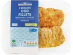 Two Lighthouse Bay breaded cod fillets, responsibly sourced.