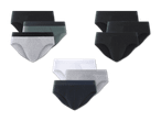 Drei Dreierpacks Herrenunterwäsche in Schwarz, Grau und Weiß.