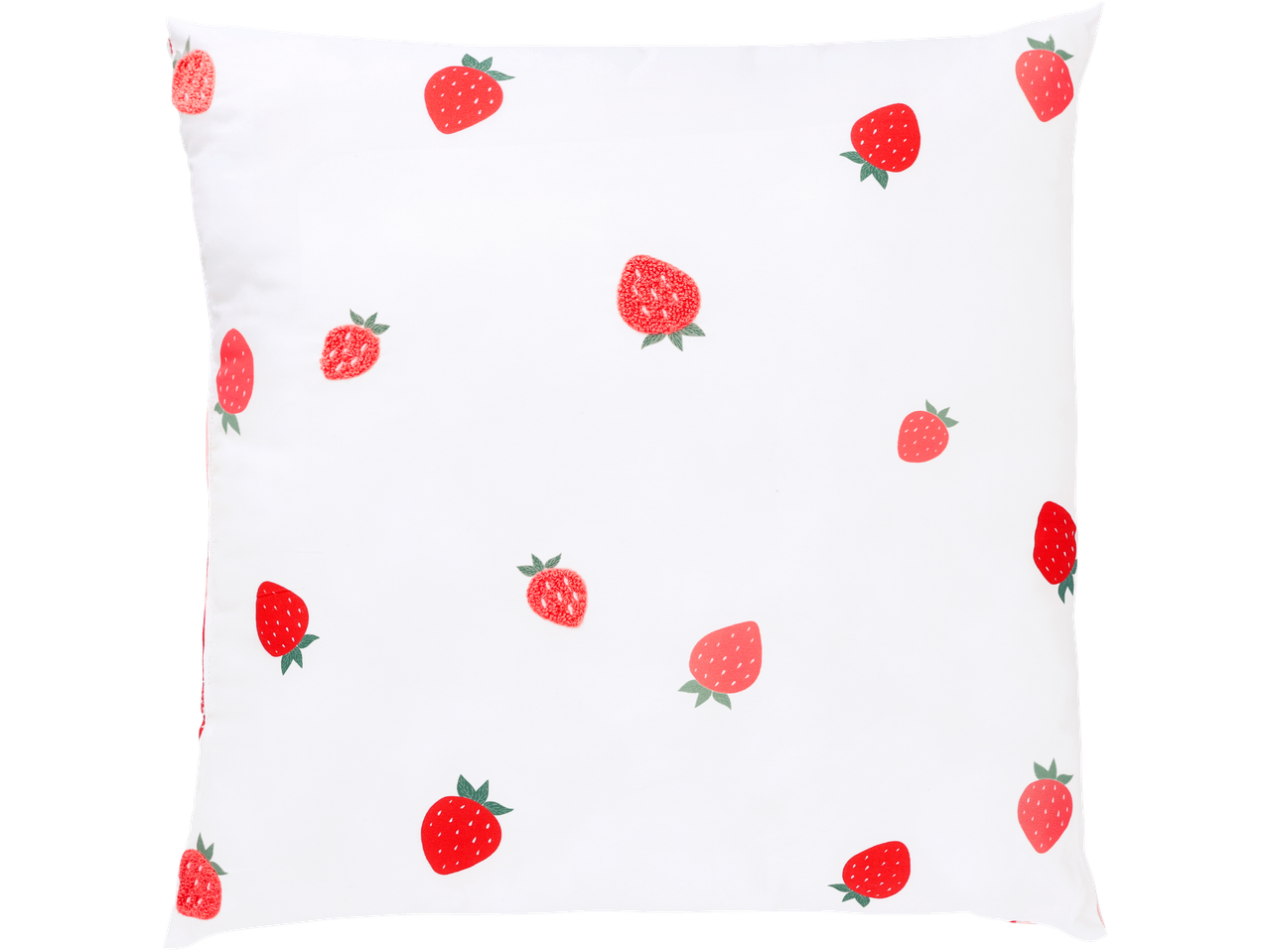 Livarno Water-Resistant Outdoor Cushion with a strawberry pattern on a white background.