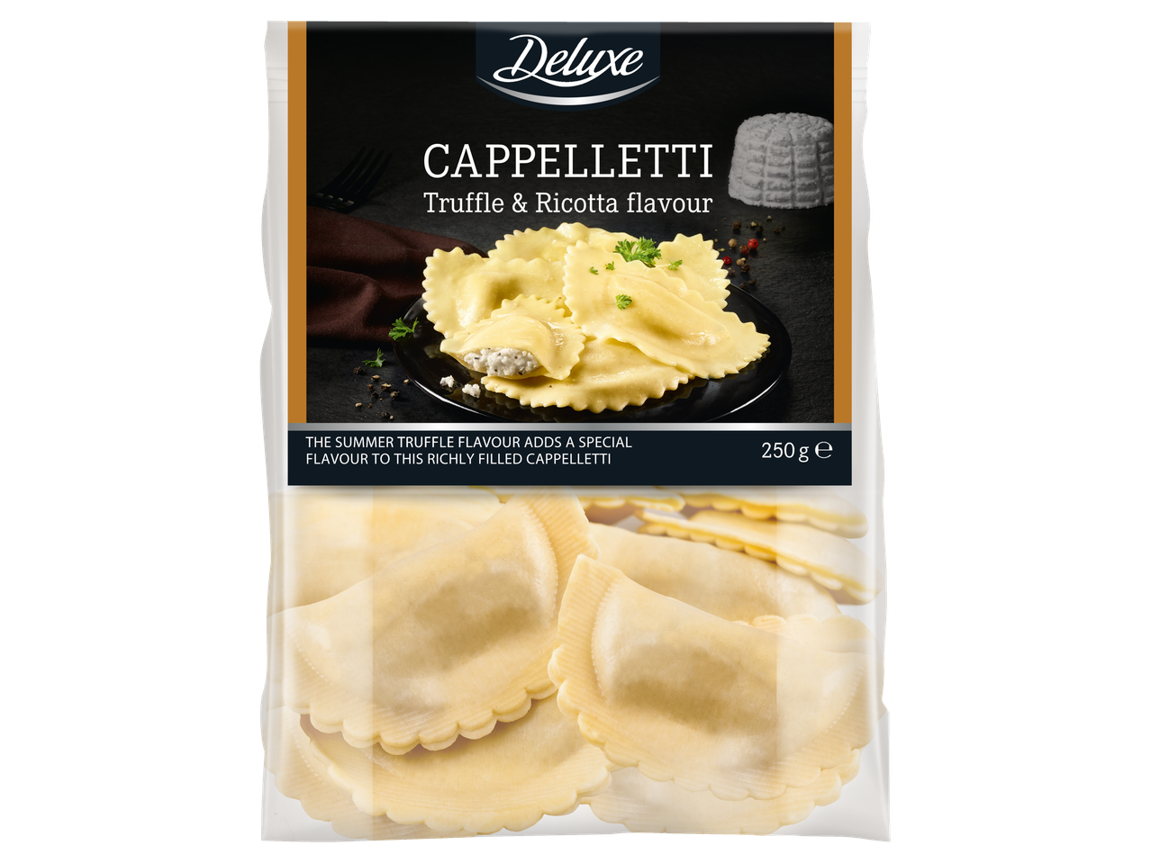 „Deluxe“ Cappelletti su triufelių ir rikotos skoniu.