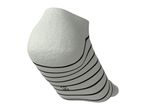 White ankle sock with black horizontal stripes and a small black logo on the sole.