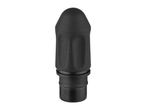Black rubber stopper with a pointed top and ribbed sides