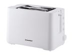 White toaster with two slots and control buttons on the side