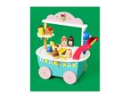 Wooden toy ice cream cart with various ice cream cones, popsicles, and toppings.