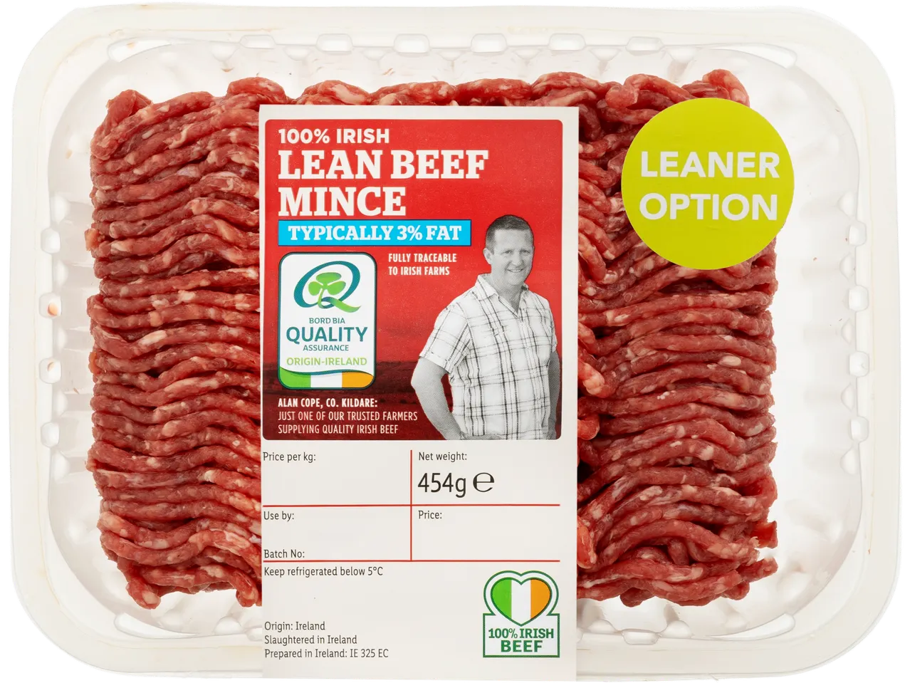 Package of Bord Bia Quality Assurance 100% Irish Lean Beef Mince.