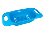 Blue plastic extendable colander with handles