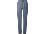 Ljusblå jeans med hög midja, bakifrån.