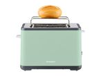 SilverCrest toaster in light green with a bread roll on top