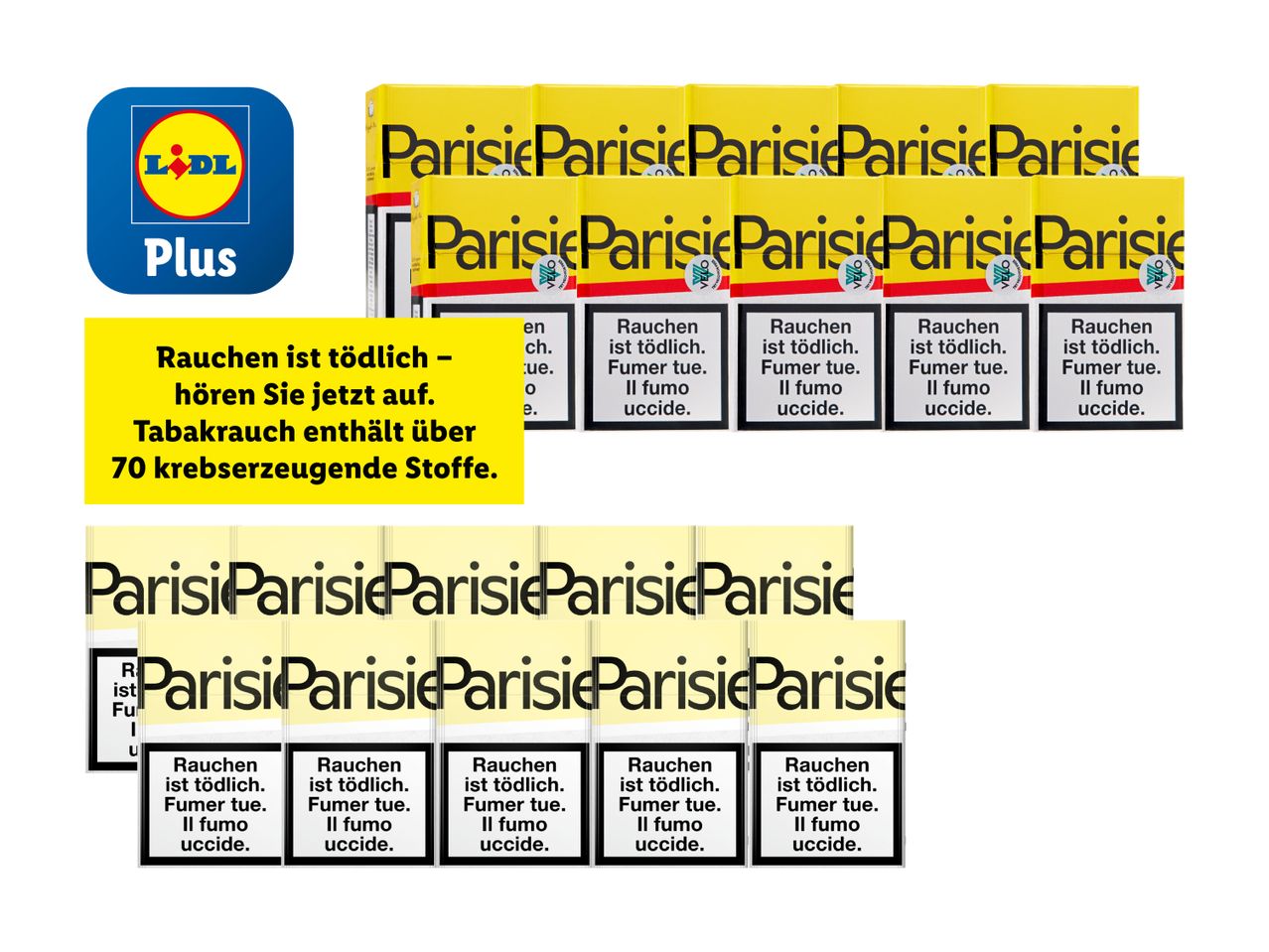 Lidl Plus Zigaretten-Packungen der Marke Parisienne.