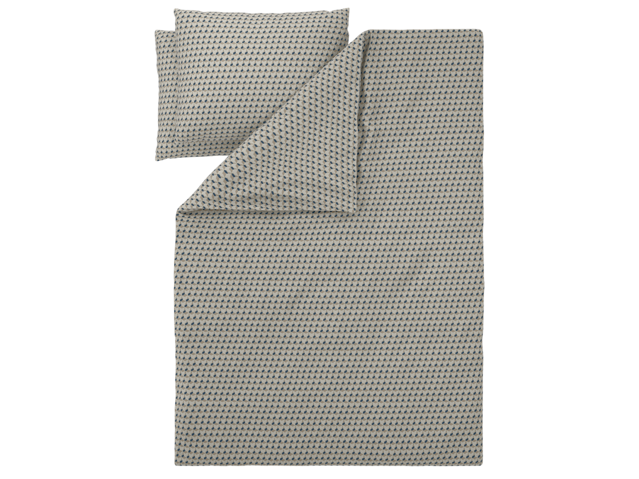 Комплект спално бельо с геометричен принт в бежово и синьо.