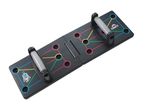 Black push-up board with color-coded muscle group guides and two handles.