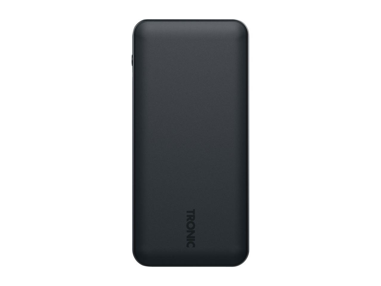 Dark gray portable power bank with rounded edges and the word 'TRONIC' printed vertically.