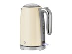Cream-coloured electric kettle with a water level indicator and chrome details