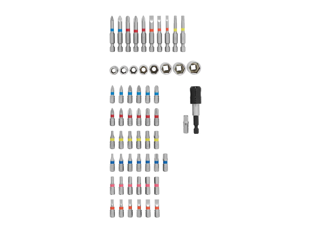 A comprehensive screwdriver bit and socket set with a magnetic bit holder.