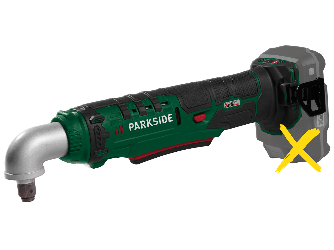 Акумулаторен ъглов гайковерт в зелено и черно, без батерия.