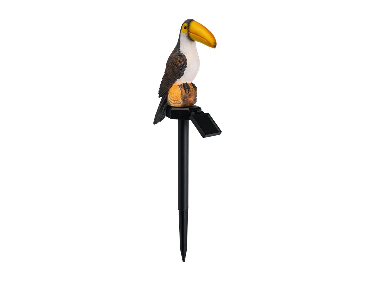 Toucan solar garden light with a black stake