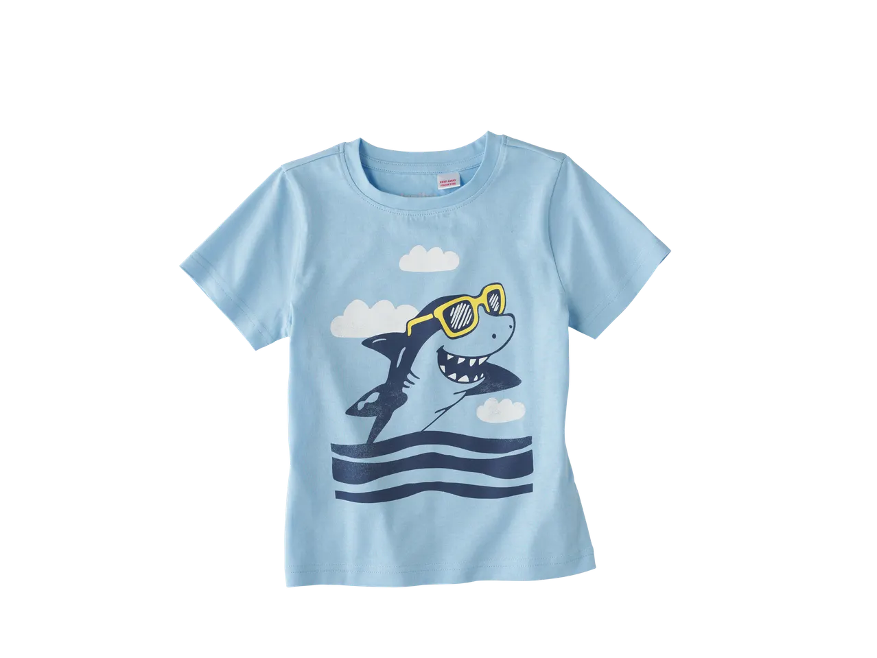 Lupilu Kids' T-Shirt with a shark wearing sunglasses and clouds graphic