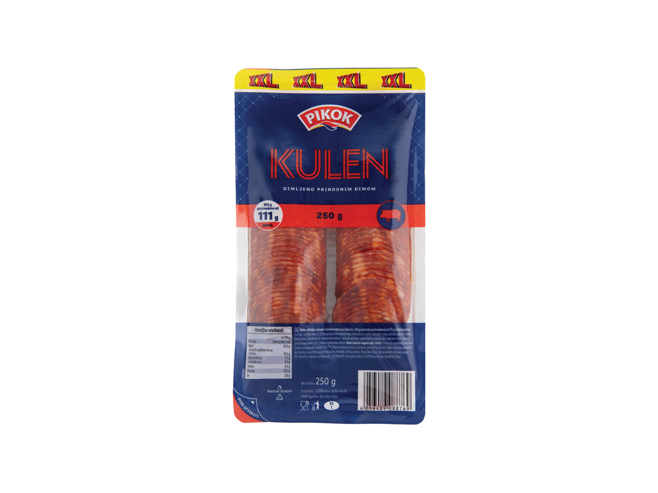 Pakovanje dimljenog kulena od 250g sa natpisom XXL.