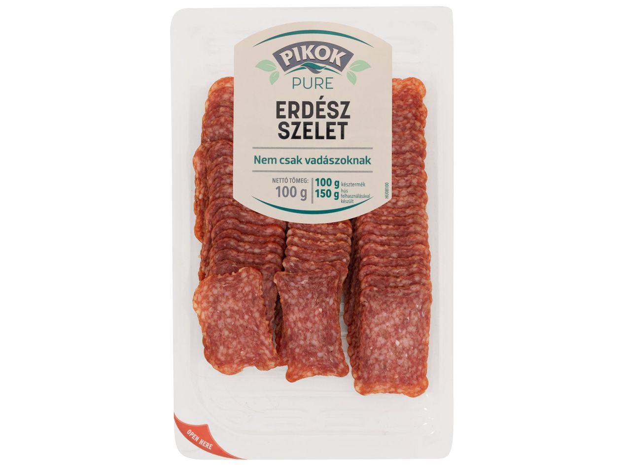 Pikok Pure Erdés Szélet szalámi szeletek átlátszó csomagolásban.