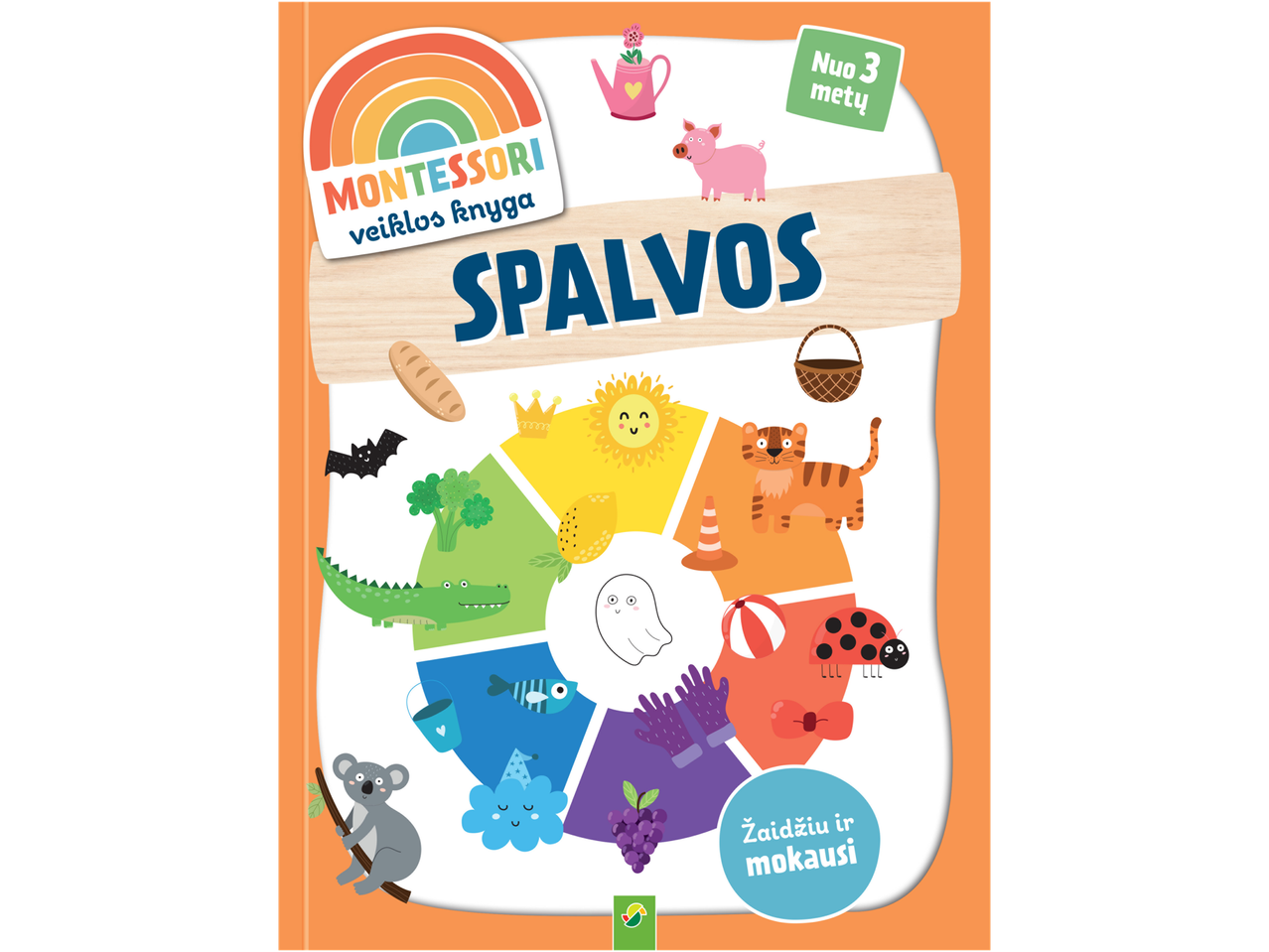 Montessori veiklos knyga „Spalvos“ su gyvūnais ir daiktais, skirta vaikams nuo 3 metų.