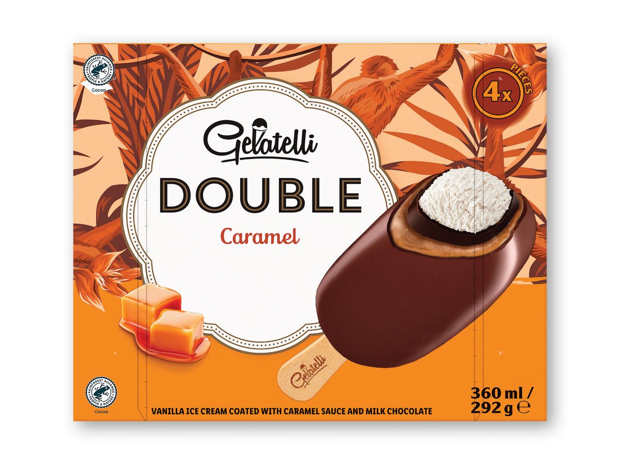 Callebaut Double Caramel isben med mørk chokolade og karamelfyld.