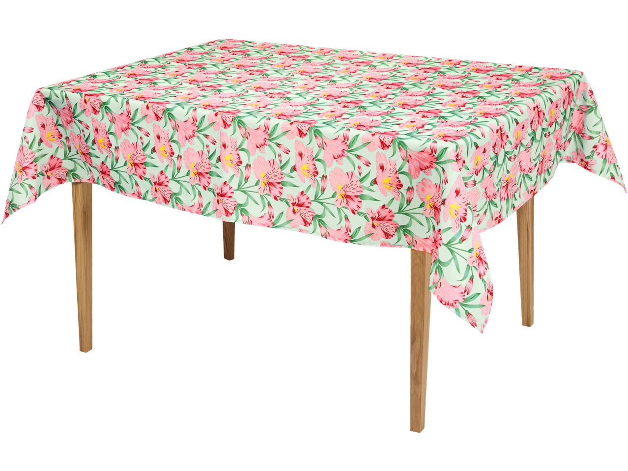 LIVARNO® stolnjak sa ružičastim i zelenim cvetnim dezenom na svetlozelenoj pozadini