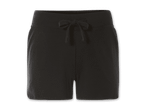 Schwarze, kurze Damen-Shorts mit Kordelzug.