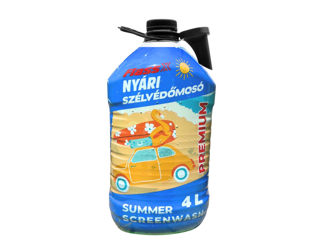 4 literes autótisztító folyadék flakon.
