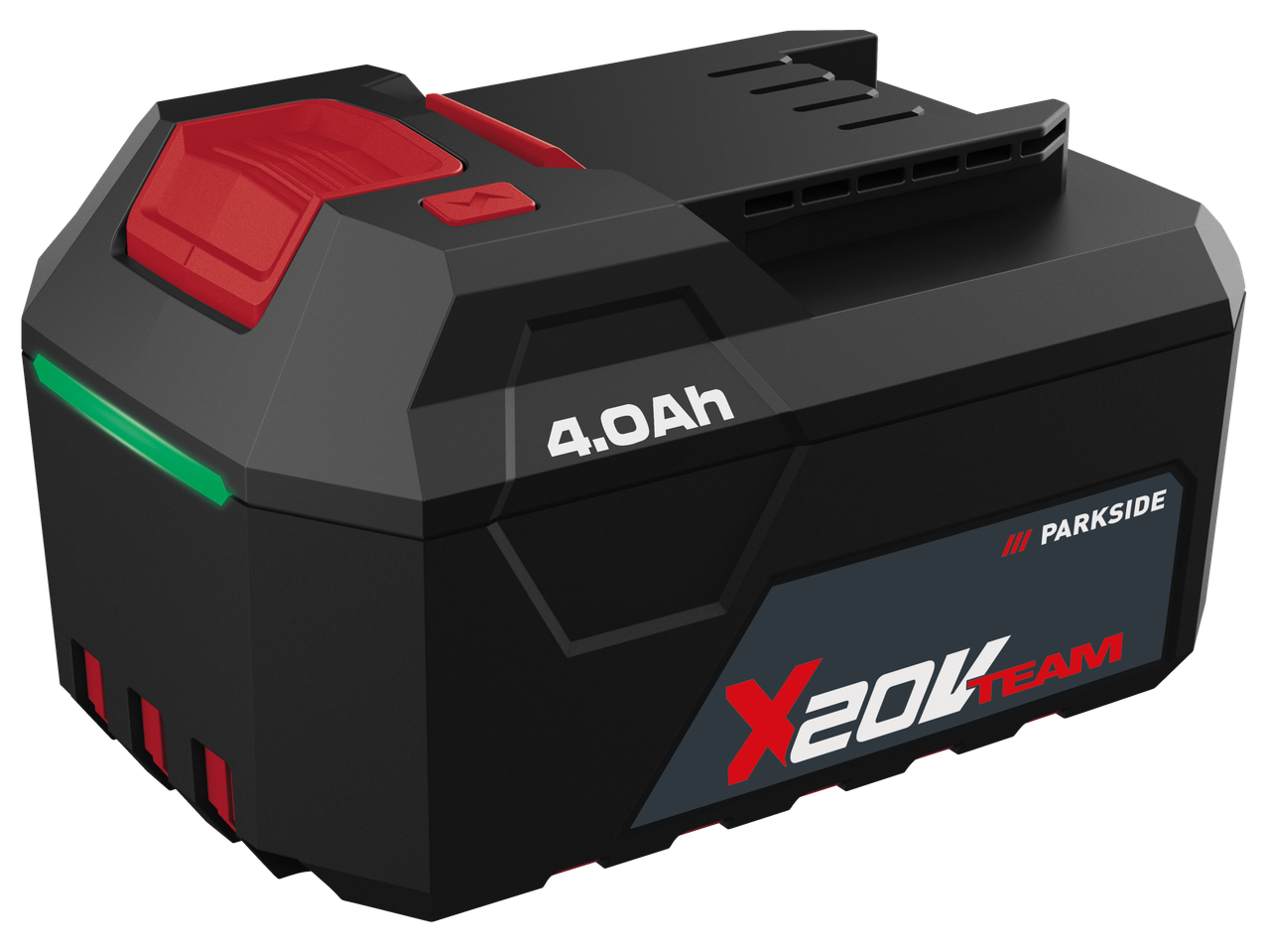 Crna baterija od 4,0 Ah s crvenim i zelenim detaljima.