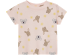 Pink baby t-shirt featuring koalas and kangaroos.