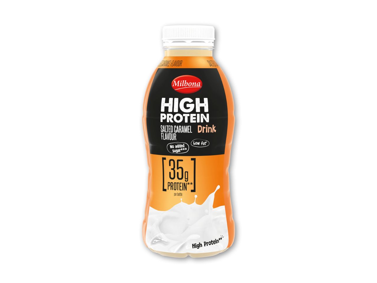 Milbona High Protein drik med smag af saltet karamel.