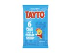 A six-pack of Tayto Salt & Vinegar flavour potato crisps.