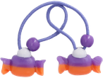 Halloween-themed hair ties with purple and orange candy-shaped charms.