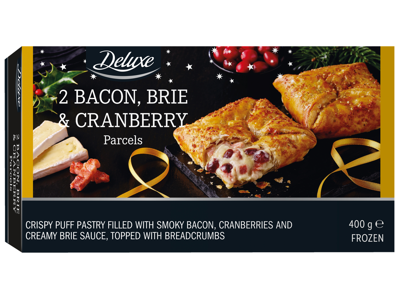 Deluxe 2 Peekoni, Brie ja Jõhvika pakikest, krõbe lehttaigen, 400g külmutatud.